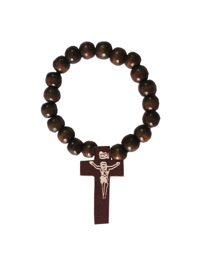 Brown Wood Bead Christ cross charm Wooden Bracelet 